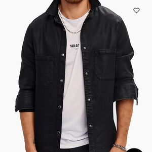 SER.O.YA Marcus Distressed Denim Shirt Jacket L  - Oat/Cream - NWT